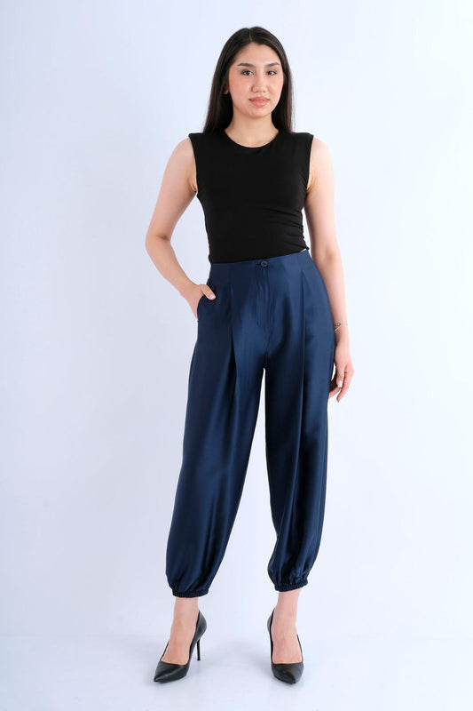 Pantalon Large Uni Ceinturé — vue de face