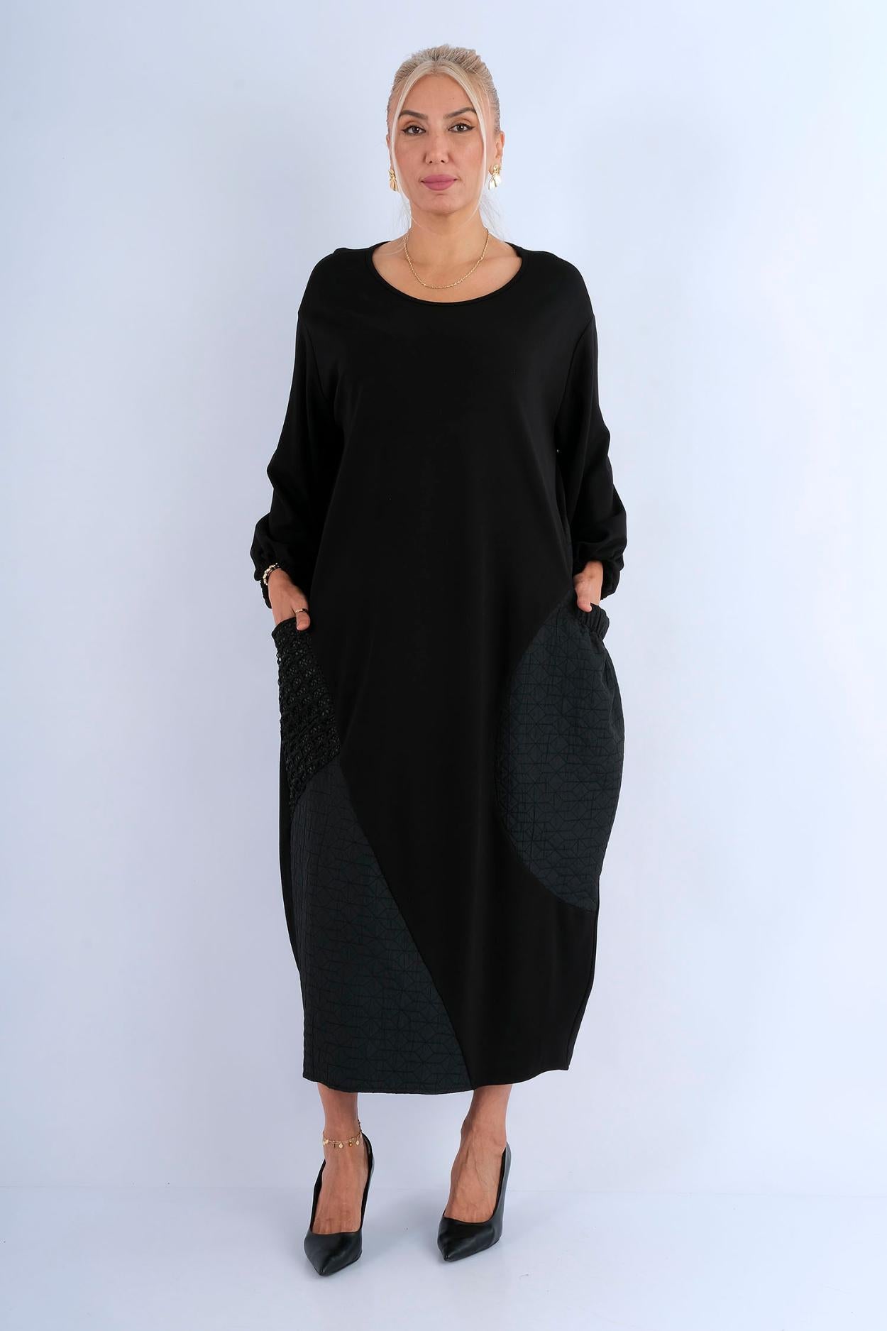 Robe longue plissée off-shoulder manches bouffantes - vue avant