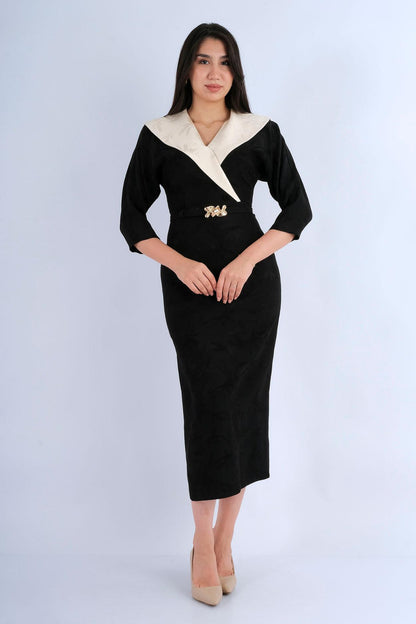 Robe longue fluide imprimé floral fond sombre - vue avant