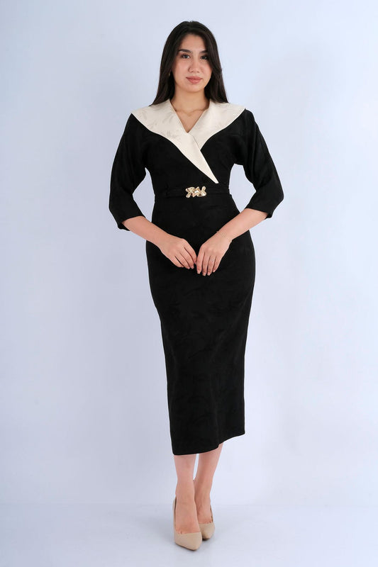 Robe longue fluide imprimé floral fond sombre - vue avant