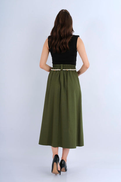 Jupe Midi Évasée Unie Taille Élastique — vue de dos