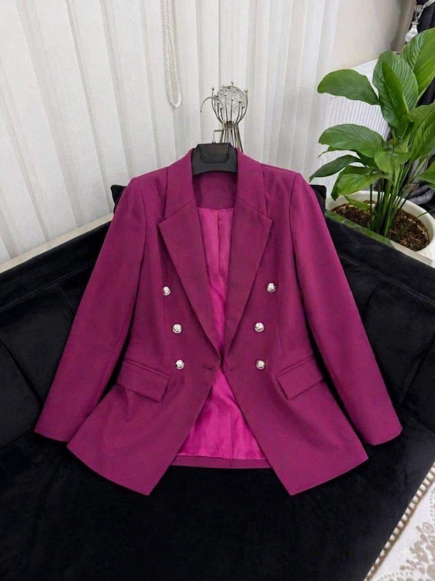 Blazer Double Boutonnage à Boutons Dorés