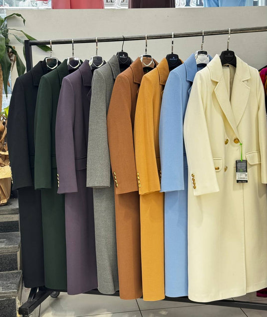 Manteau Long Double Boutonnage Doré - Collection 8 coloris