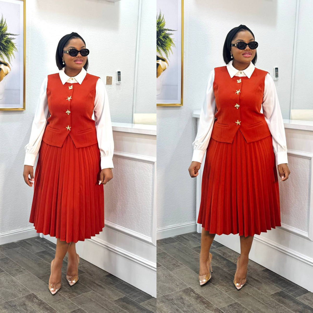 Ensemble tailleur blazer croisé et pantalon large
