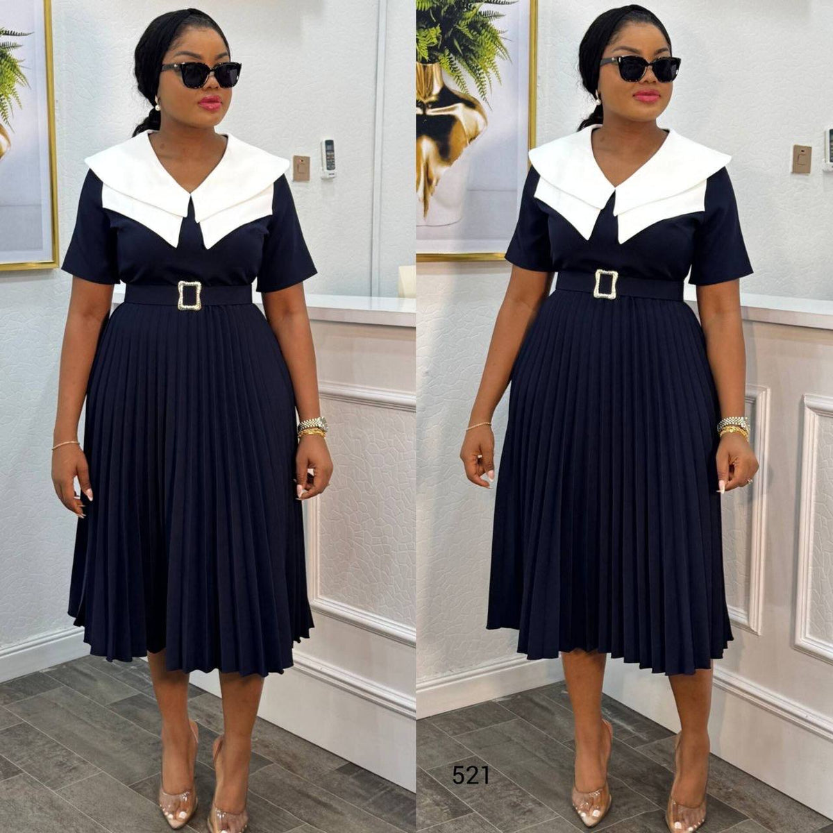 Robe midi blazer croisée à double boutonnage et jupe plissée