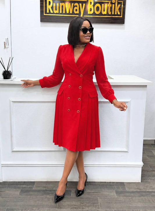 Robe midi plissée à col V manches bouffantes et ourlet dentelle