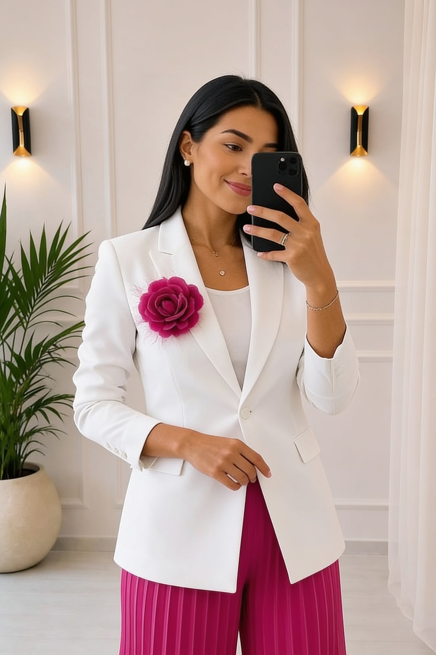 Ensemble Blazer Pantalon Plissé Broche Florale - vue 5